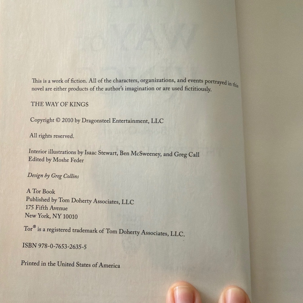 The Way of Kings Brandon Sanderson Stormlight Archive Book 1 Hardcover 2010